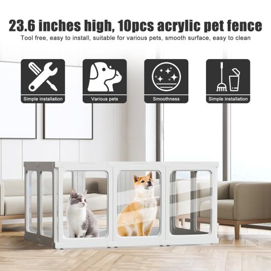 Hunde-Laufstall für den Innenbereich mit Saugnäpfen, Werkzeuglose Montage Tierzaun, 125x85x60cm Zwinger