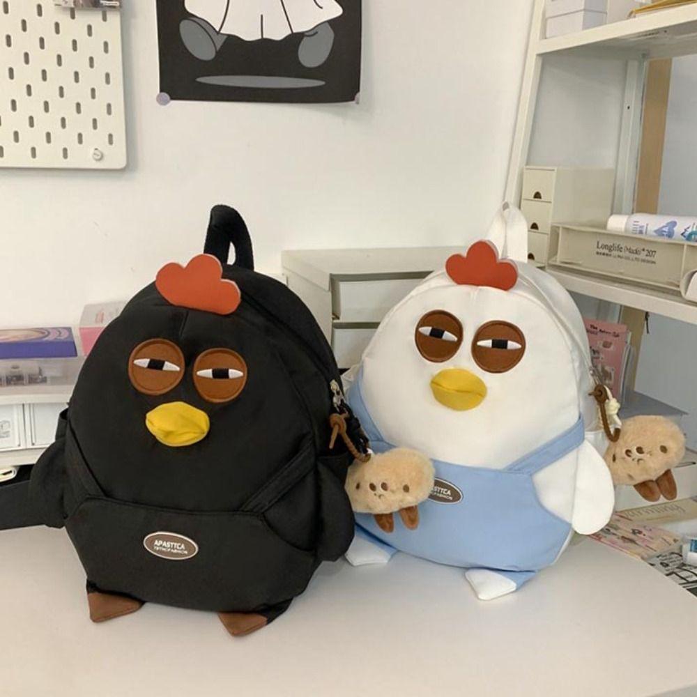 Funny Chicken Nylon Backpack with Pendant Cartoon Students Book Bag Hen Shape School Bag  Girls