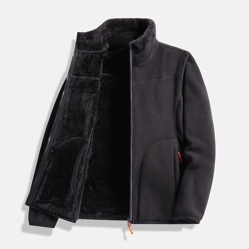 Cardigan Fleece Jacket for Women Winter Raincoat with Thick Coral Fleece Lining and Polar Fleece Jacket for Men Can Be Worn on Both Sides