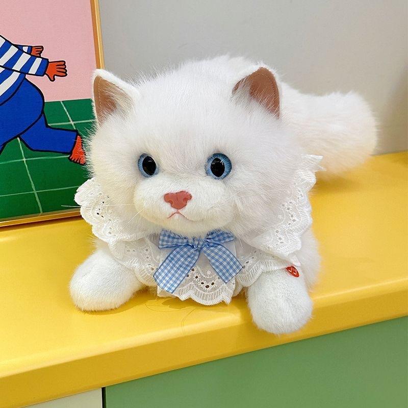 Soft Voiced Cat Plush Toy Simulation Ragdoll Doll with Bib Adorable Stuffed Toy for Desk Bedroom