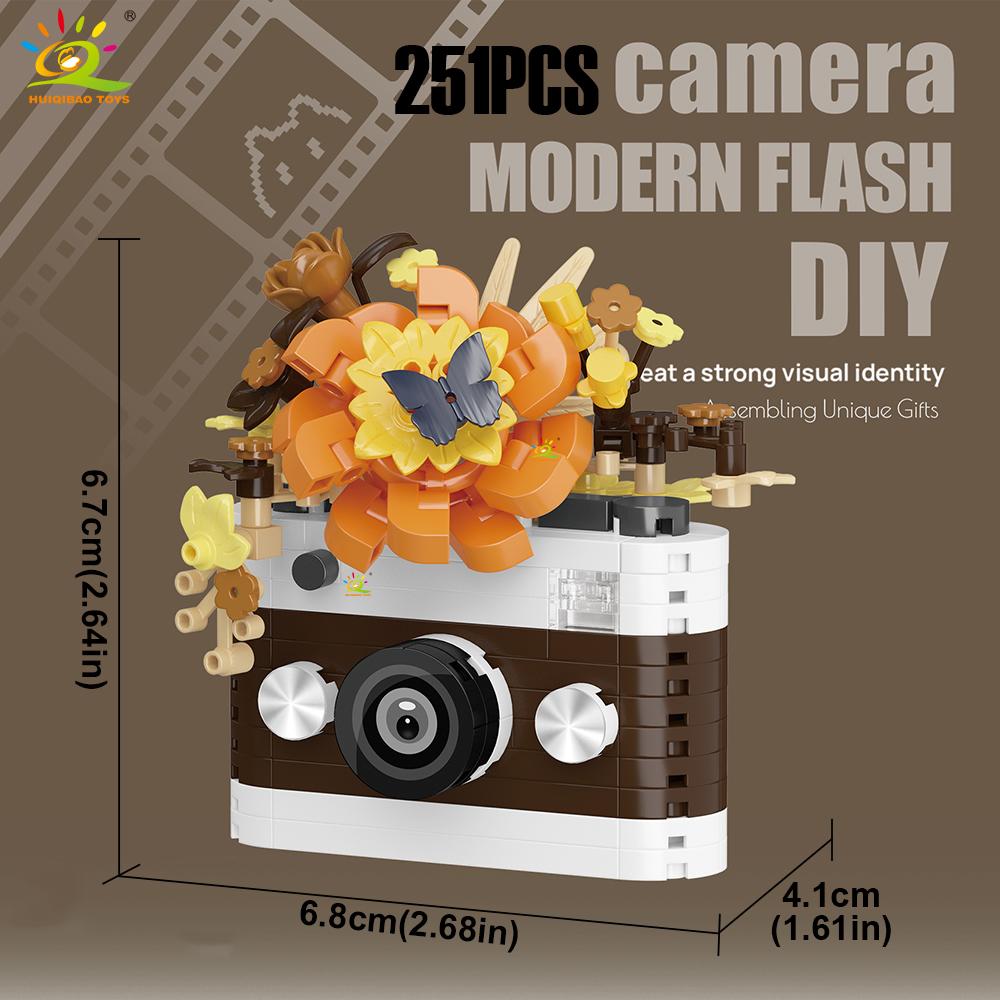 Cute Camera with flower model Micro Building Block Mini Diamond Model Brick Toy for Children Desk Decoration