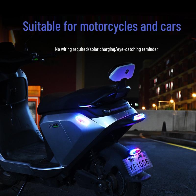 Red & Blue Wireless Solar LED Strobe Light for Car/Motorcycle/Bicycle - Anti-Collision Safety Warning Light