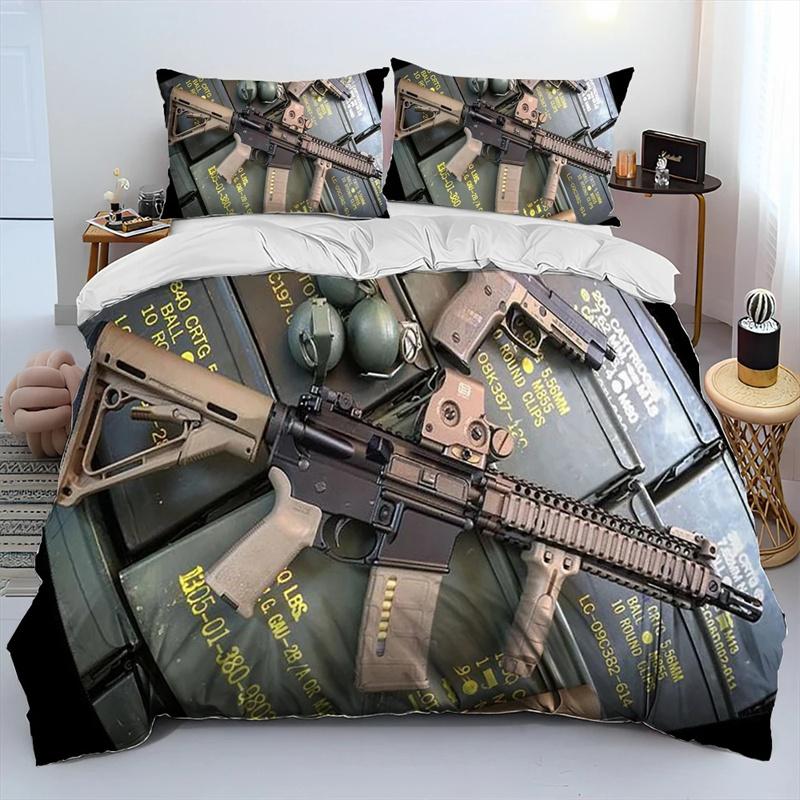 3D Rifle Revolver Cartridge Gun Comforter Bedding Set,Duvet Cover Bed Set Quilt Cover Pillowcase,King Queen Size Bedding Set