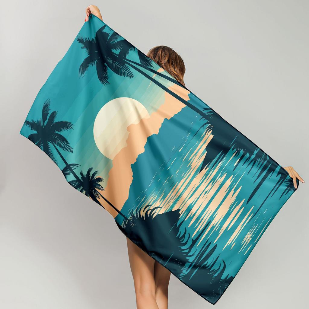 Vintage Sunset Palm Tree Beach Towel Lightweight Fast Drying Sandproof Towel For Outdoor Travel Swimming Holiday