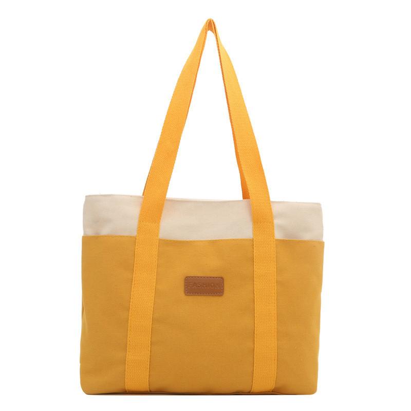 Stilvolle Canvas-Tragetasche für Damen in Schwarz, Gelb, Khaki und Grün mit viel Platz