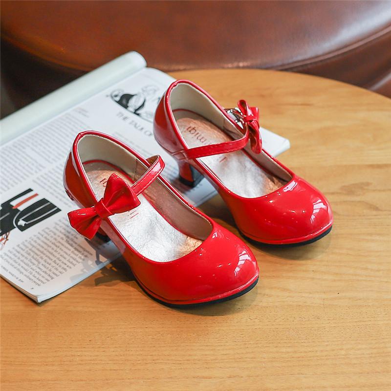 

Весенне-осенние модные детские туфли из маленькой кожи для девочек, маленькие и средние детские ученические туфли на высоком каблуке для выступлений 35 yards красный