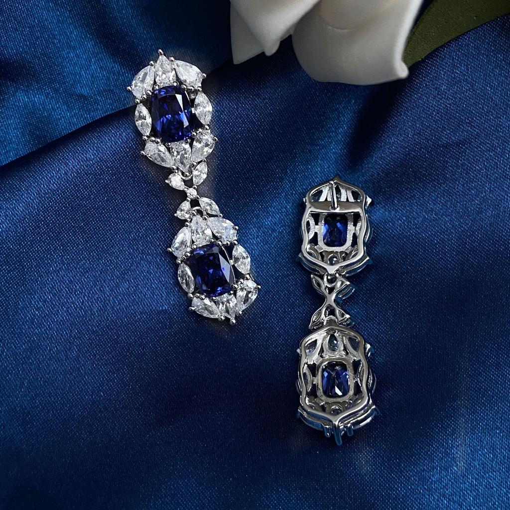 Gica Gema Sapphire Earrings With High Carbon Diamond 925 Sterling Silver Unique Design Romantic Fine Earrings Jewelry Wedding Party Gifts New Trend