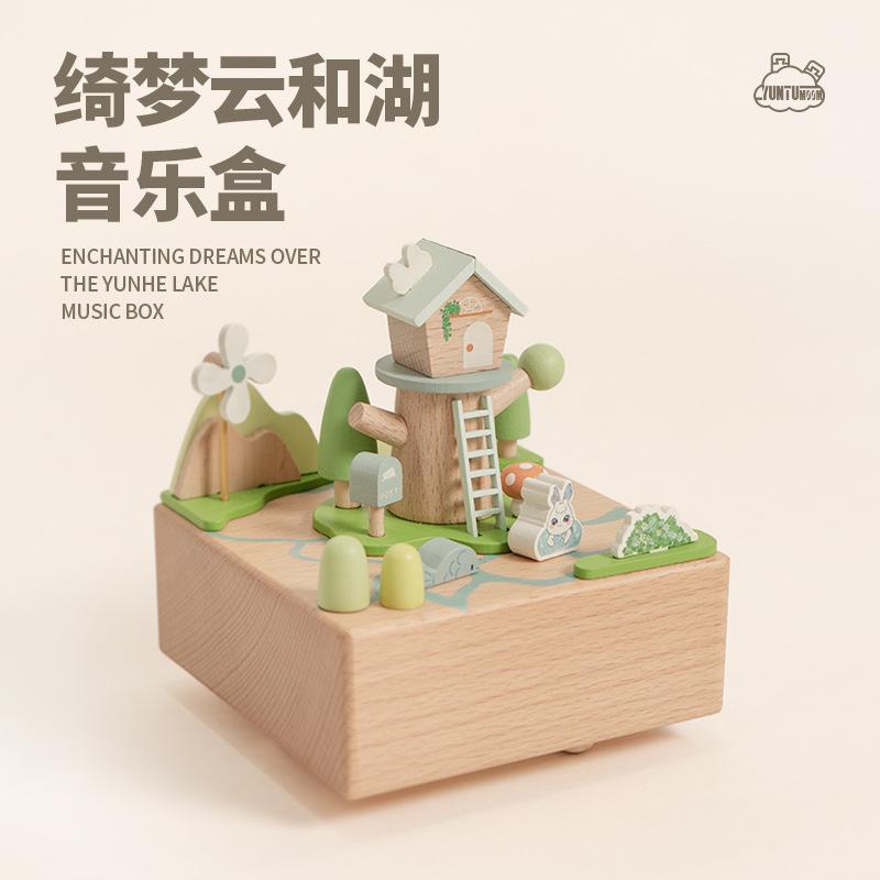 Ohye Children s Educational Rotating Wooden Handicraft Music Box Toy with Theme Scene Musical Instruments Unisex 6-Piece