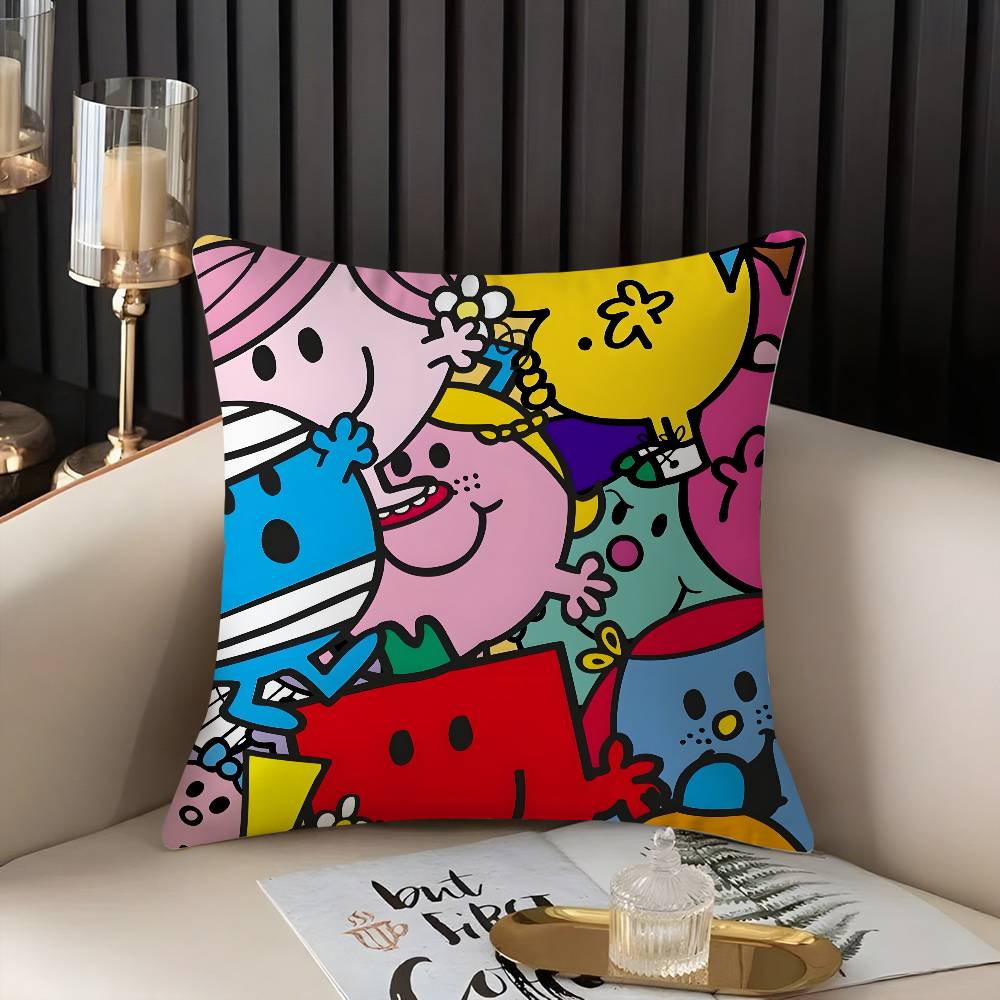 Mr. Men And L-Little Miss Pillow Case Home Dorm Chair Back Short Plush Double-Sided Printing Office Nap Time Cushion Cover