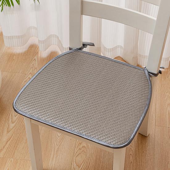 Summer Woven Rattan Seat Cushion, Square Office Dining Chair Mat with Ties, Anti-slip Breathable Handmade Cooling Sitting Pad