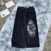 Mens Y2K Hip Hop Wide Leg Straight Fit Denim Jeans - Washed Cotton Loose Streetwear Style