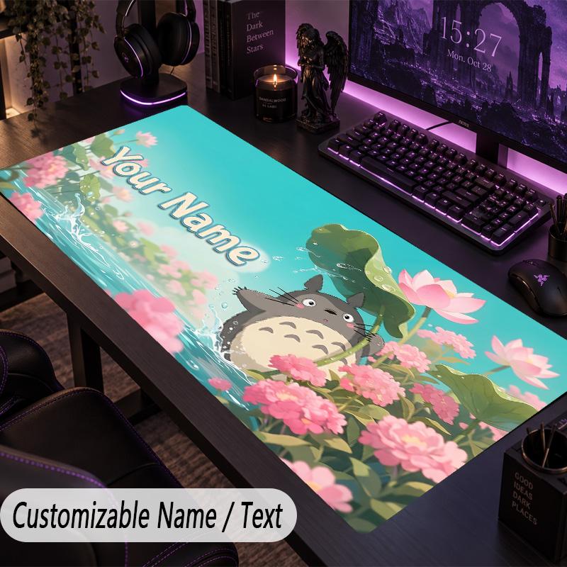 Custom Text Big Mousepad, Extended Desk Pad For Laptop Work GameMy Neighbor Totoro