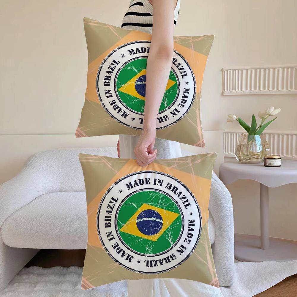 Flag of Brazil Cool Pillow Case Sofa and Living Room Decorative Cushion Covers Dust-proof and Mite-proof Invisible Zipper