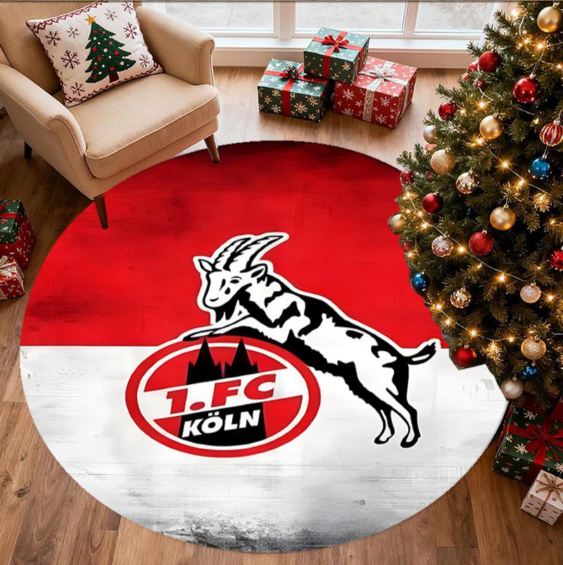 FC Köln Muster Runder Teppich, Innen-/Außenmatte, für Picknick, Spielzimmer, Schlafzimmer, Büro, Wohnzimmer, Heimdeko Teppich, Geburtstagsgeschenk