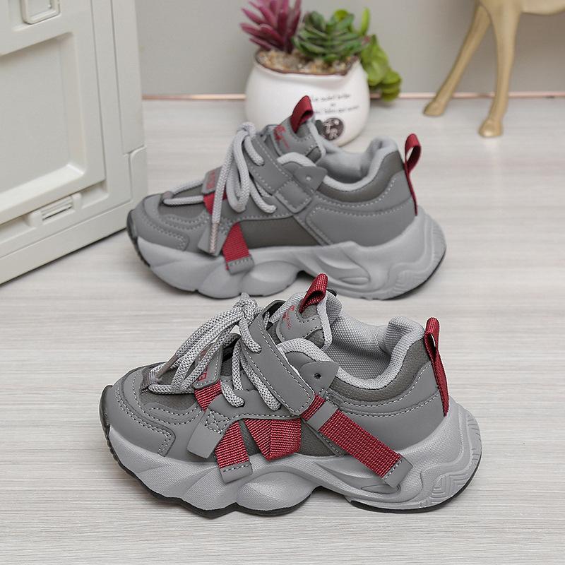 Girls' leather sneakers lace-up 2025 autumn new children's middle-aged and older children's running shoes soft-soled boys' single shoes trend