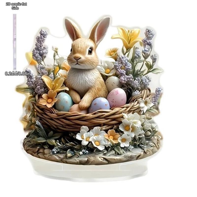 Easter Bunny Statue Cute Rabbit Statue Acrylic - 2D Flat Acrylic Desktop Ornament, Wall Decor Art, Four Seasons Decoration, Novelty Home Decor