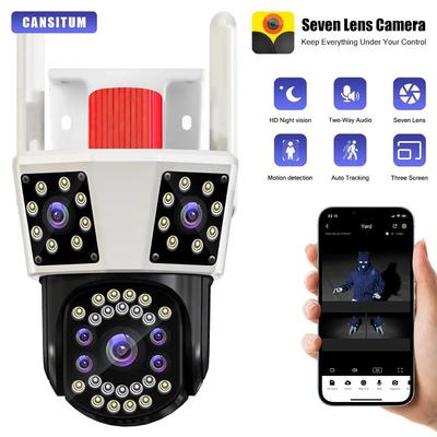 Nowy 12MP 3 ekran WIFI IP HD kamera zewnętrzna PTZ 8x Zoom potrójny obiektyw noktowizor głos kamera telewizji przemysłowej ochrona bezpieczeństwa dom ogród