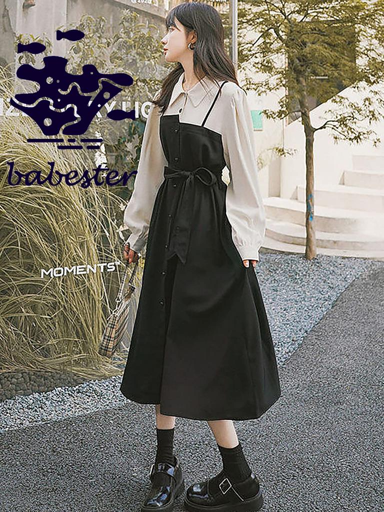 Babestar Layered Layered Long Solid Perfect for Casual Size Women's Dress, Mid-Length, Look, Sleeve, Color, Long/Medium, Collared, Slimming, Cute,
