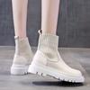 Fashion Spliced Wool Boots Autumn New Round Toe Cover Foot Platform Sole Non-slip Wear-resistant Block Heel Short Thigh Single Boots