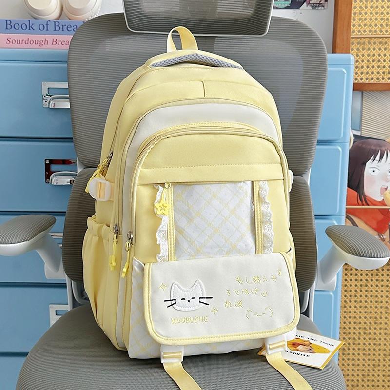 Schoolbag Japanese School Bag Female Cat Letter Plaid Large Capacity Backpack Sweet Versatile Junior High School Girls Light Backpack