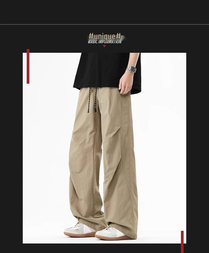 NASA Trendy Men's Spring-Autumn Wide-Leg Parachute Windbreaker Pants - Versatile Ice Silk Trousers