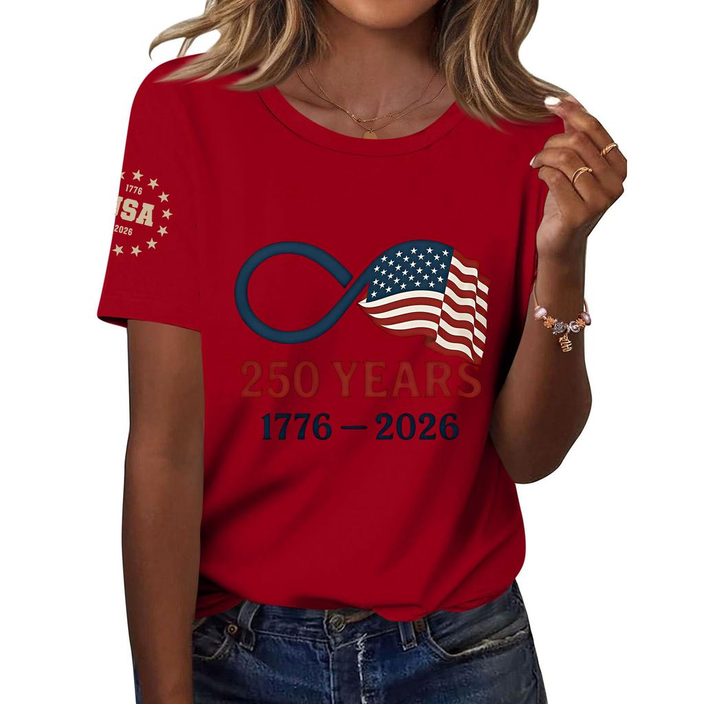 Women's Fashion Casual Printed Short Sleeve Round Neck Pullover Tops