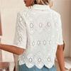 Spring/Summer Women's Solid Color Lace-up Shirt with Hollow-out Short Sleeves Casual Top