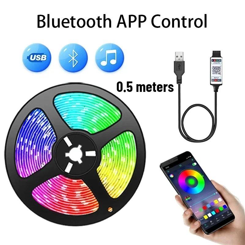 

Светодиодная лента 5V 5050 с USB, управлением через Bluetooth-приложение, 30 светодиодов/м, RGB, гибкий диод для подсветки телевизора, домашнее рождественское декоративное освещение 0.5m