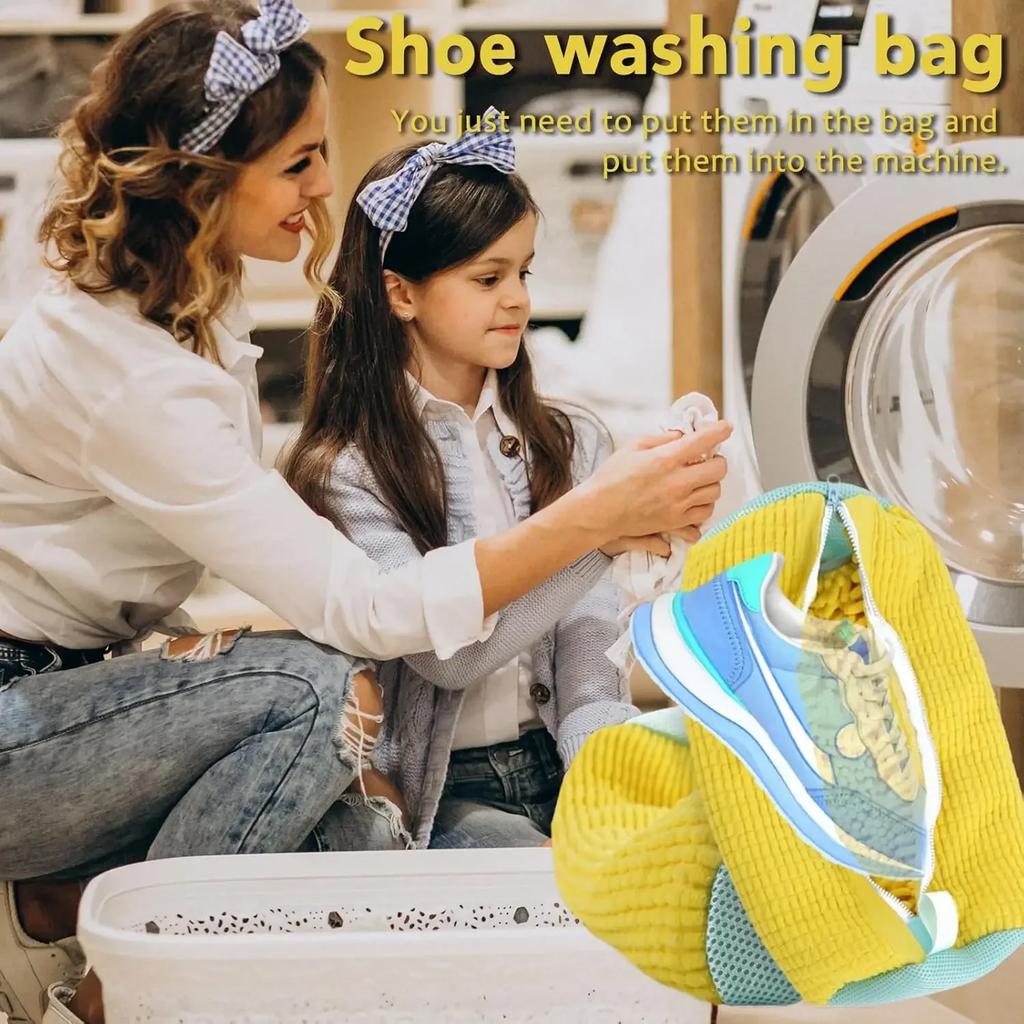 2PCS Shoe Washing Machine Bag Washer and Dryer Reusable Laundry Shoe Bag 360° Wrap-Around Cleaning Wash Bag Sneakers Organizer