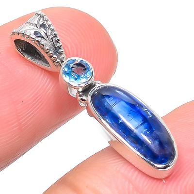 Naturalny Kyanit, Kamień Szlachetny Niebieski Topaz Srebro Próby 925 Solidny Srebrny Wisiorek 1.10" k2u51