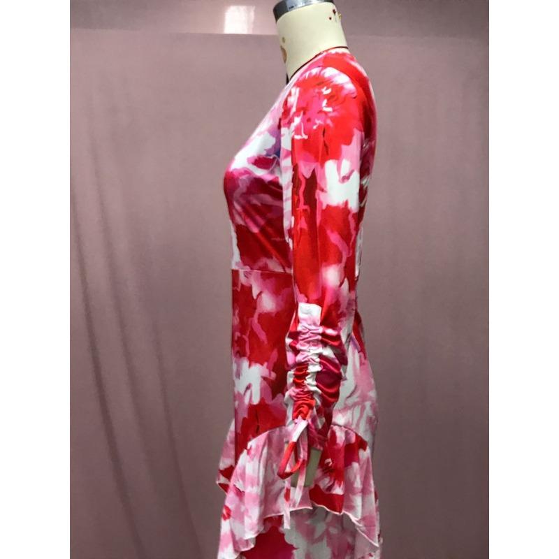 Women's Summer Commuter Printed Ruffle Hip Wrap Dress