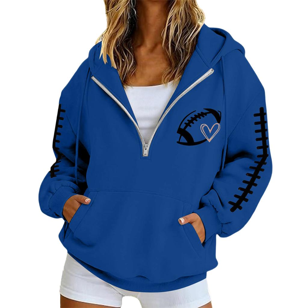 Women's Half-Zip Rugby Hooded Sweatshirt Pullover Jacket for Couples, Casual Wear