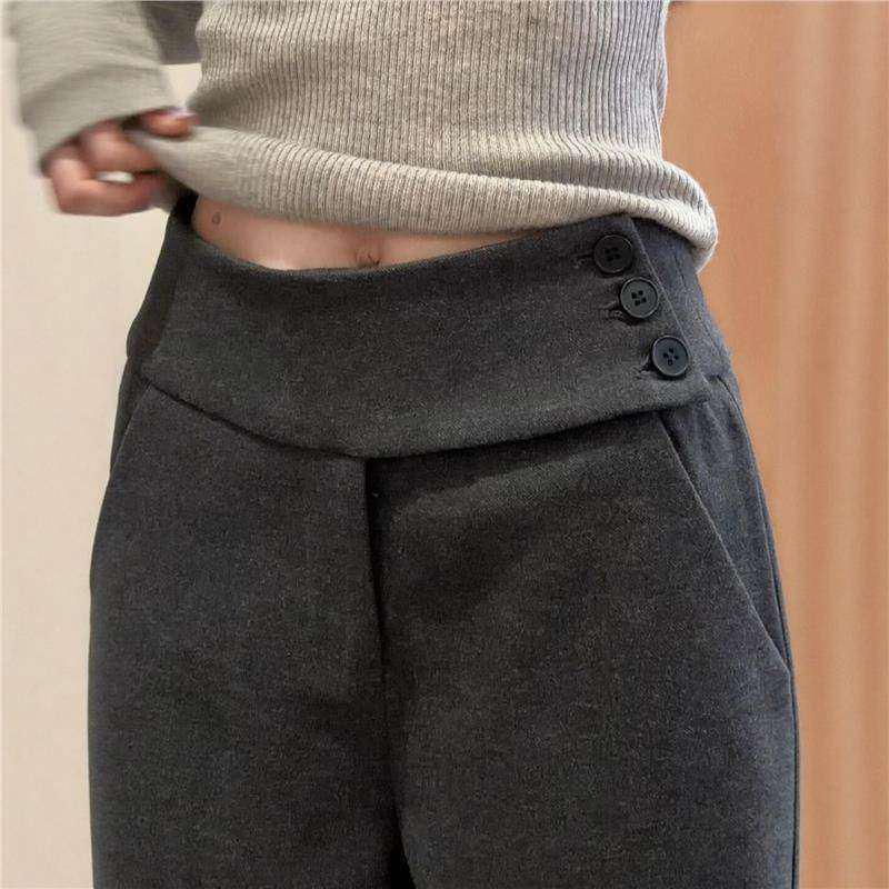 Petite Women s High-End Wool Suit Pants: Winter Buttoned High-Waist Straight Casual Style M Recommend 98-108 lbs