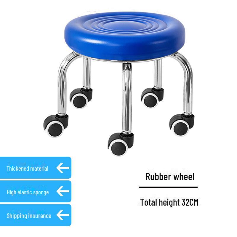 Silent Mobile Beauty Stool with Universal Wheels - Multifunctional, Low-Profile, Round Design for Home or Studio Use.