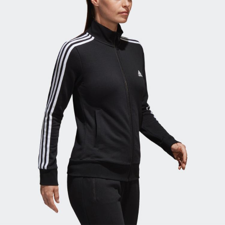 Adidas Vintage Three-Stripe Full-Zip Stand Collar Sports Jacket Women Jacket Black S97427