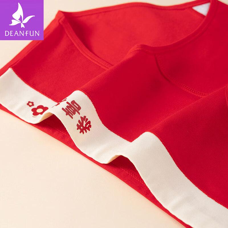 Deanfun Damen Glücksrot Baumwolle Antibakterielle Mid-Waist Unterwäsche 3er-Pack