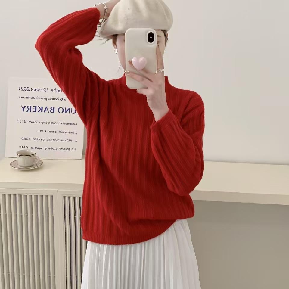

Autumn and Winter Round Neck Pullover Sweater for Women Women s Loose Knit Sweater Top S красный