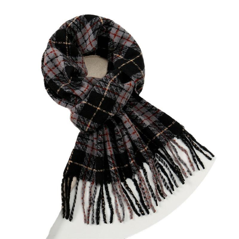 Warm And Versatile Atmosphere Two-Color Plaid Scarf Imitation Cashmere Thickened Scarf Women'S Autumn And Winter