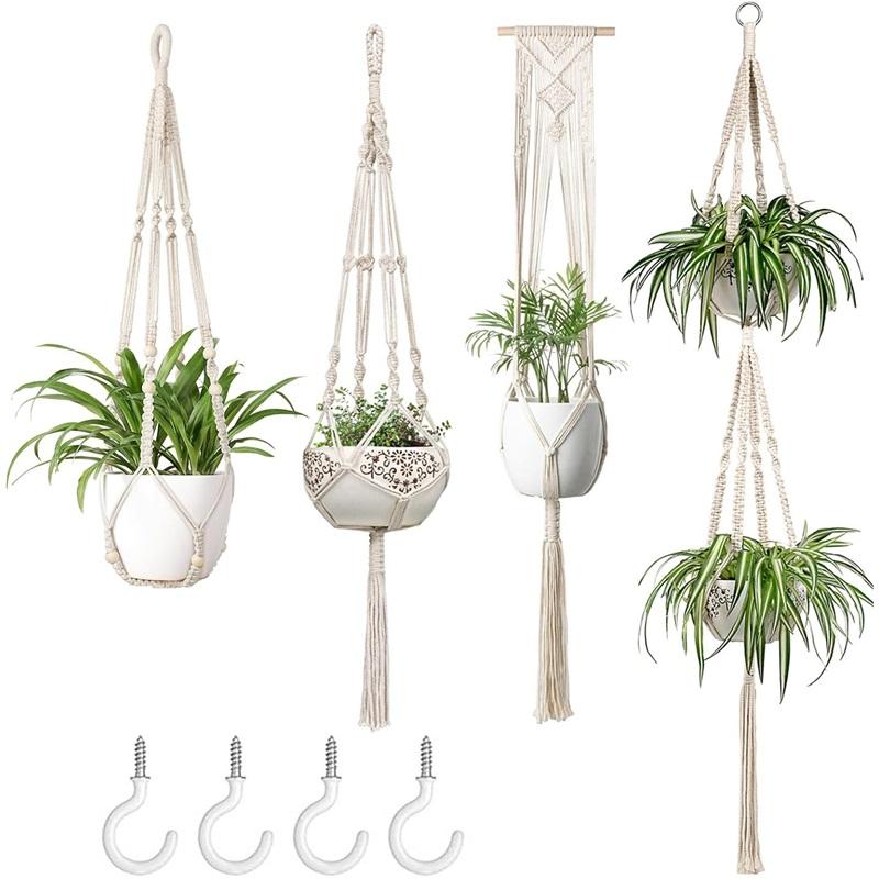 Handmade Flower Pot Net Pocket Garden Hanging Plant Cotton Linen Basket Sustainable Netting For Indoor Outdoor Decor