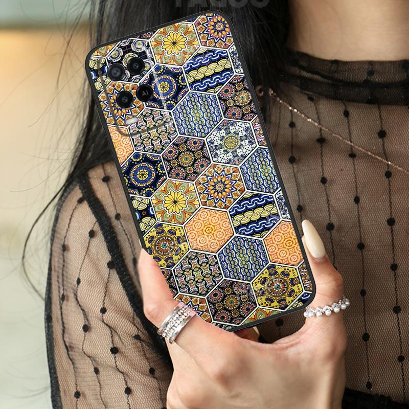 Boho Tile Mosaic Aesthetic Case For Oppo A16 A76 A96 A17 A18 A60 A80 A40 A38 A58 A78 A98 A94 A74 A54 A15 A57 A77 A5 Pro
