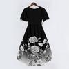 Women’s V Neck Short Sleeve Midi Dress with Floral and Butterfly Print Flowing Hem Casual Fit