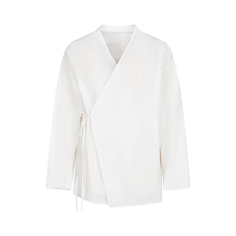 LESS 2025 Autumn V-Neck Loose Long Cotton Shirt