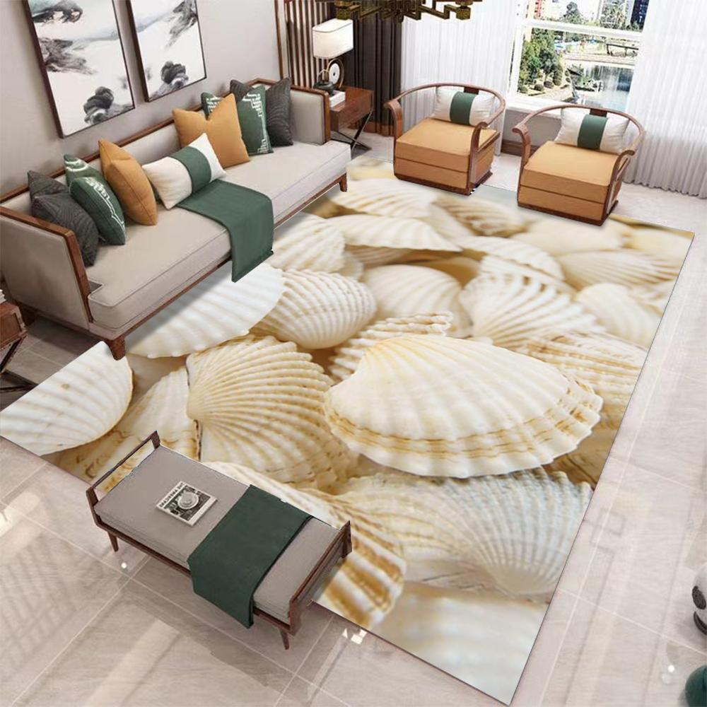 Coastal Theme Area Rugs Beach Reed Seascape Design Turtle Shell Pattern for Coastal Living Room Decor