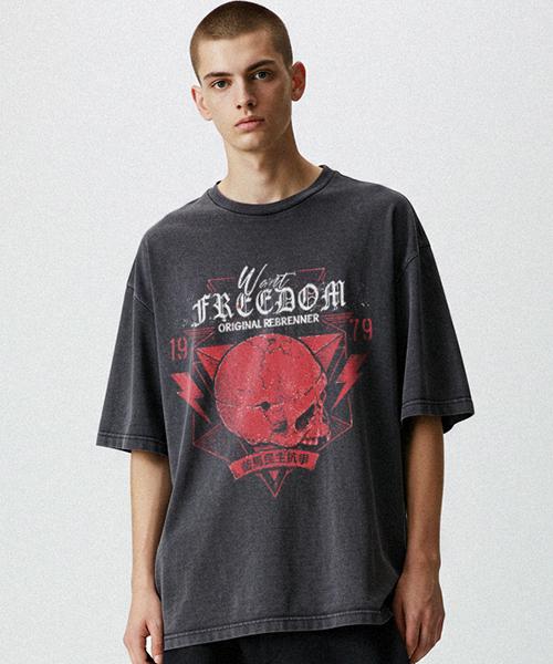 REBRENNER Dtg Freedom Pigment Oversized Short Sleeve T-Shirt Charcoal