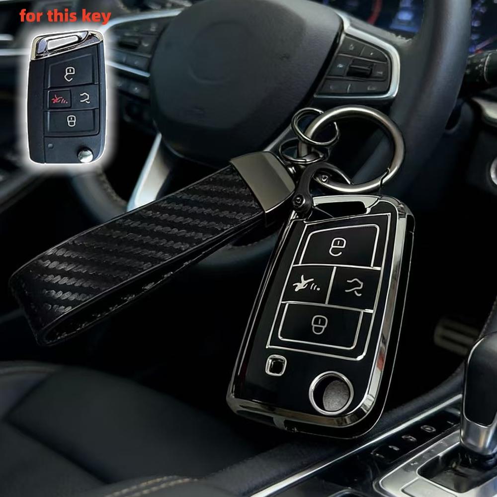

Key Fob Cover with Keychain Lanyard For VW Volkswagen Golf 7 MK7 Tiguan MK2 Seat Ateca Leon FR Ibiza Skoda Octavia Kodiaq чорний