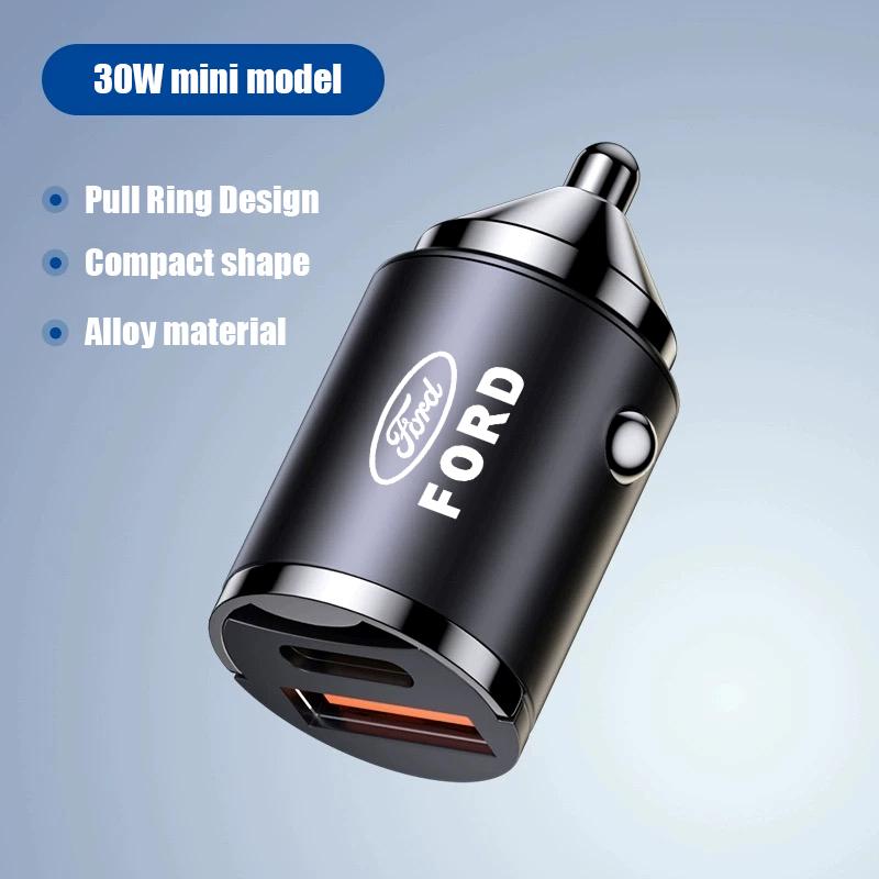 AKQI Car 200W Dual Port Mini USB Type-C Fast Charger Ultra Fast Charging Cigarette Lighter For Ford Fiesta EcoSport ESCORT focus 1