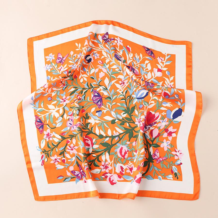 New fashion silk scarf simulation silk flower pastoral small square scarf decoration multi-functional temperament printed scarf tied headband 70cm*70cm
