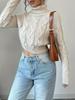 European & American Women's Cable Knit High Neck Pullover Sweater - Long Sleeve, Solid Color, Casual Autumn/Winter Style