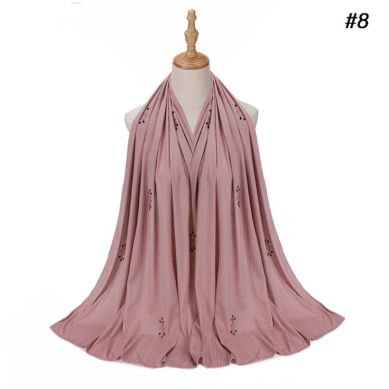 Fashion Ribbed Jersey Hijab Muslim Plain Scarf Crepe Rhinestone Hijab Soft Islamic Shawls Wraps Headband For Women