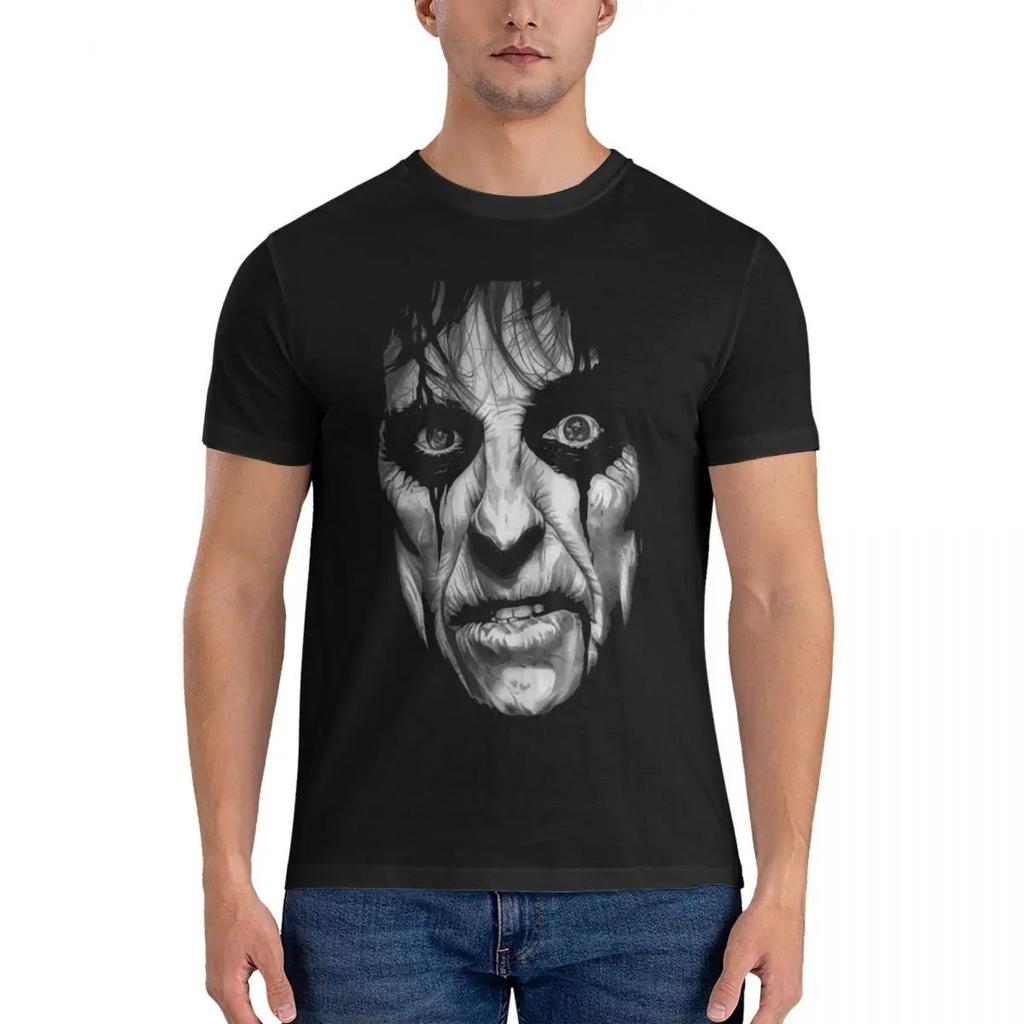 Alice Cooper Black & White Portrait Black T-Shirt
